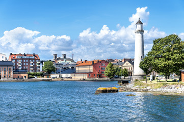 Karlskrona, Sweden: Old lighthouse and buildings in the background