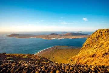 Papier Peint photo Île Top view on Graciosa island from El Rio viewpoint on Lanzarote island in Spain