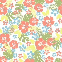 Foto op Plexiglas Hawaiian tropical floral seamless pattern. © olechkaart