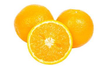Slice of fresh orange isolated on white background