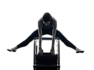 woman pilates chair exercises fitness isolated