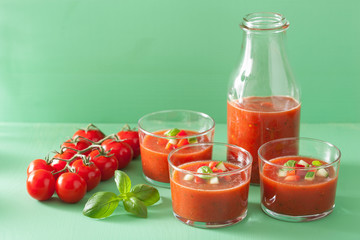 cold gazpacho tomato soup in glasses