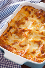 homemade italian lasagna in baking dish