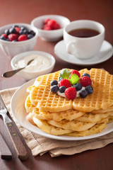waffles with creme fraiche and berries for breakfast