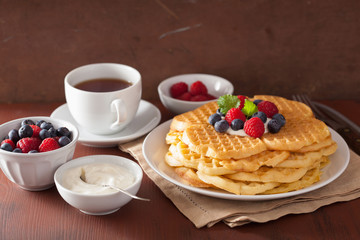waffles with creme fraiche and berries for breakfast
