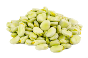 A heap of broad beans isolated on white