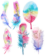 Set of watercolor feathers