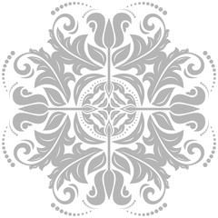 Damask floral light silver pattern with oriental elements. Abstract traditional ornament