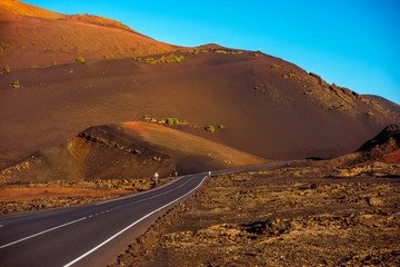 Volcanic landscape in Tmanfaya national park on Lanzarote island in Spain