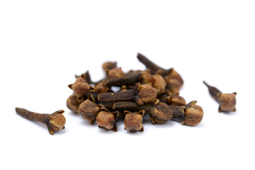 Fragrant spices cloves isolated on white background.