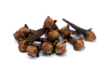 Fragrant spices cloves isolated on white background.
