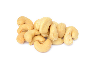 Roasted salted cashews isolated on a white background