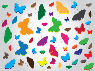Beautiful multicolor butterflies flying around background