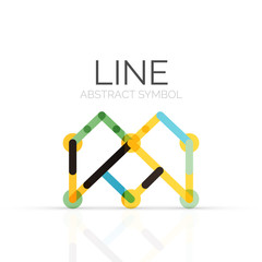 Linear abstract logo, connected multicolored segments of lines geometrical figure