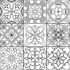 Set of 9 tiles in black and white.