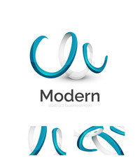 Abstract 3d swirl ribbon logo template with business card corporate identity design