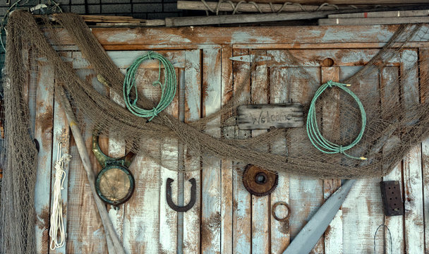 Weathered gear shed door