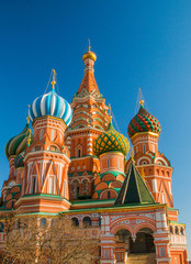 Fototapeta na wymiar Roofs and cupolas of St Basil Cathedral (Intersession cathedral, Pokrovsky Cathedral) in Moscow, Russian Federation 