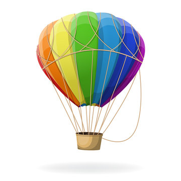 Hot air balloon in rainbow colors isolated. 