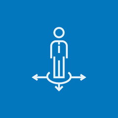 Businessman in three ways line icon.