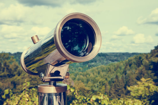 Tourist telescope for landscape exploring.