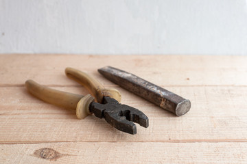 old tools on a wooden table
