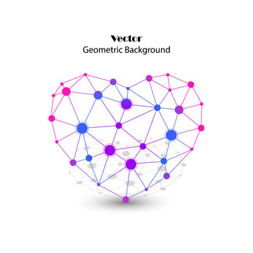 Colorful vector heart made of connected points.