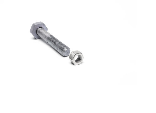 A big bolt and a small nut on white background, One size does not fit all  conceptA big bolt and a small nut on white background, One size does not  fit all