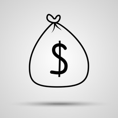 Money bag icon in line with shadow.