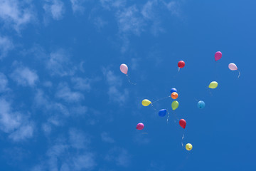 Color air balloon on blue sky background