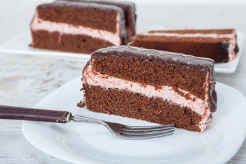 Chocolate cake with strawberry filling
