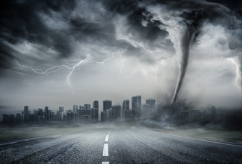 Tornado On The Business Road - Dramatic Weather On City
 - obrazy, fototapety, plakaty