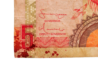 5 Gambian dalasi bank note, bloody