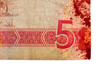 5 Gambian dalasi bank note, bloody