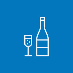 Bottle of champaign and glass line icon.