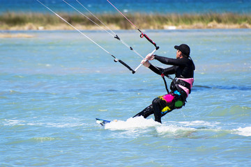 Kitesurfer in Donuzlav Lake, Crimea