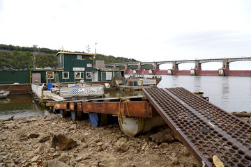 Low water on the Mississippi River at lock and dam 11 in Dubuque Iowa