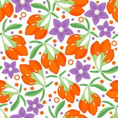 Seamless pattern with goji berries.
