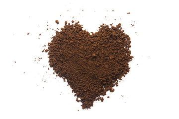 Isolated granular coffee heart shape