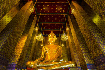 Big golden buddha inside Wat Kalayanamitr, Bangkok, Thailand