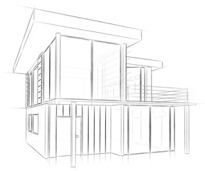 Architectural sketch drawing house