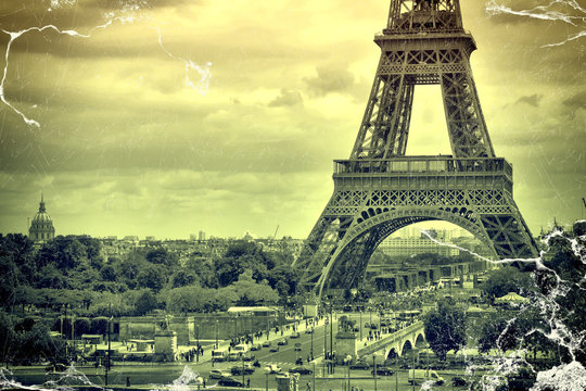 Fototapeta Panorama Eiffel Tower in Paris. Vintage view. Tour Eiffel old retro style.   