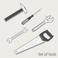  set of tools screwdriver wrench hammer saw