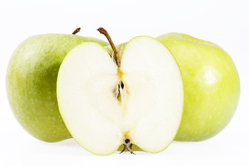 some fruits of green apple isolated on white background