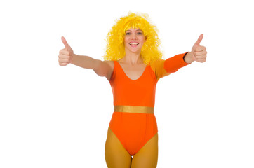 Young girl doing exercises on white