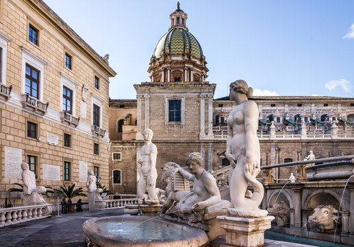 Palermo sculptural Fontain Pretoria, Sicily, Italy.