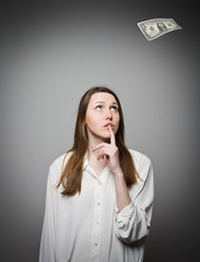 Girl in white and one dollar.