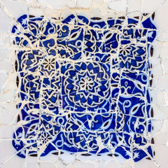 Mosaic ceramic tile, decoration in Park Guell, Barcelona, Spain.