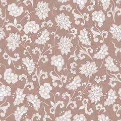 Fototapeta premium Vintage floral raster seamless pattern with hand-drawn flowers.