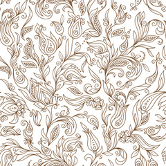 Fototapeta premium Seamless Pattern. Paisley Flowers Illustration Design